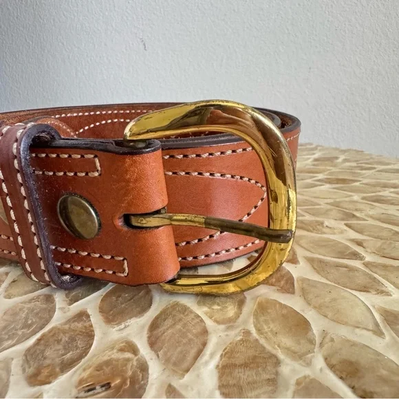 Bianchi Tan Leather Belt with Gold Buckle size 38 - Picture 2 of 8